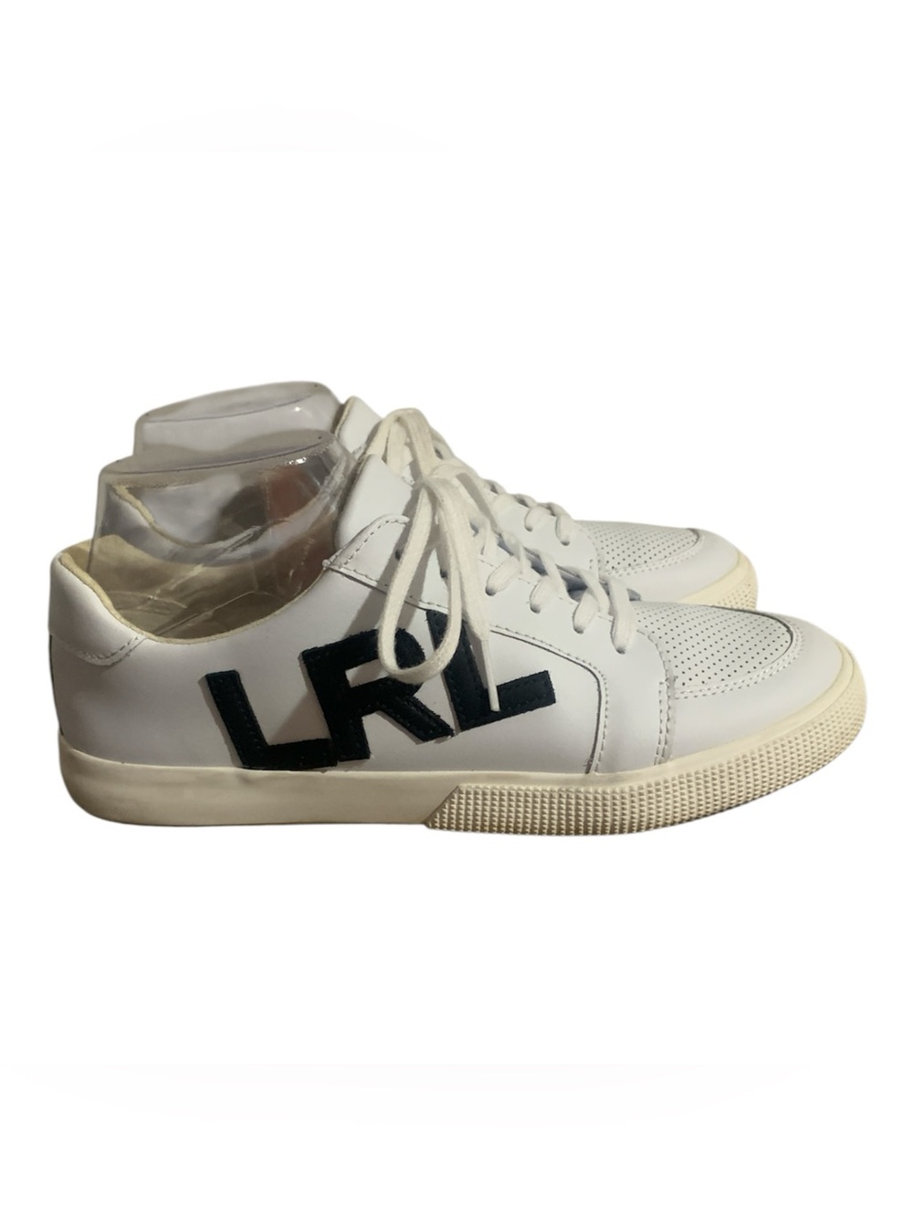 Ralph Lauren White Low-Top Sneakers with Black RL Accent Women size 8